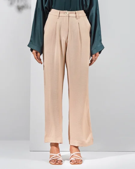 Female Bottom Wide Hem Details Premium Rayon Straight Fit Pant | Peach Blush