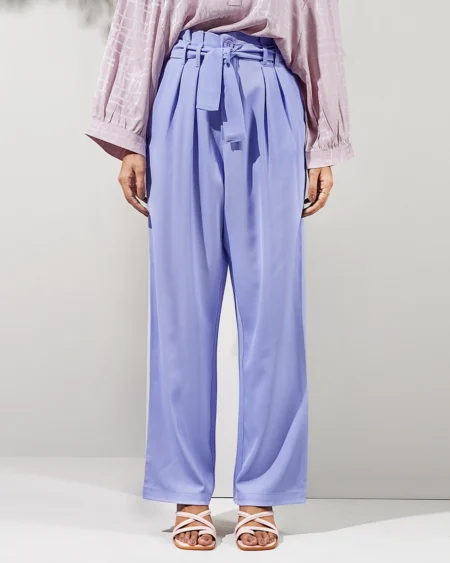 Female Bottom Wide Hem Details Double Georgette Straight Fit Pant | Periwinkle