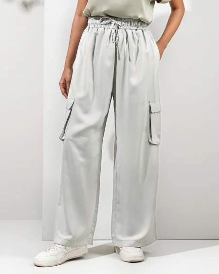 Female Wide Hem Cargo Pants | Light Grey