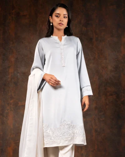 Embroidered luxury Double silk Kameez | Blue steel