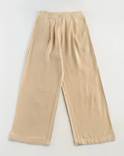 Female Bottom Wide Hem Details Straight Fit Pant | Cream White