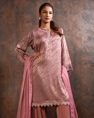 Embroidered luxury Double silk Kameez | Mauve