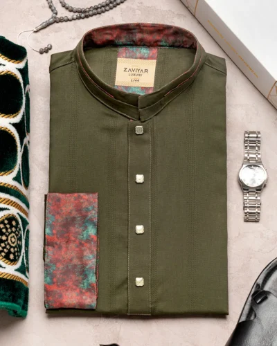 Zaviyar Premium Panjabi | Seaweed Green
