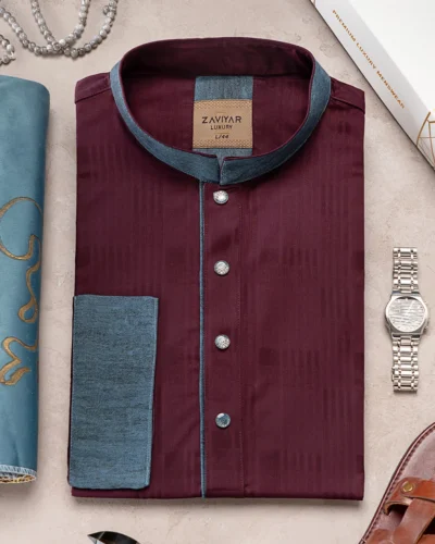 Zaviyar Premium Panjabi | Wine Purple