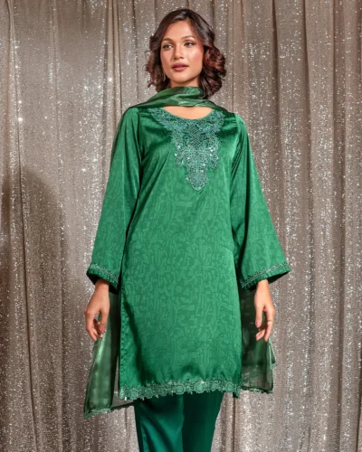 Embroidered Luxury Double Silk Short Kameez | Castleton Green