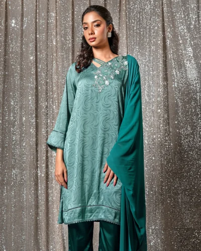 Embroidered Luxury Double Silk Long Kameez | Air Force Blue