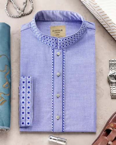Zaviyar Premium Panjabi | White Blue