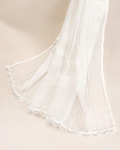 Premium Organza Stripped Dupatta | Panel White