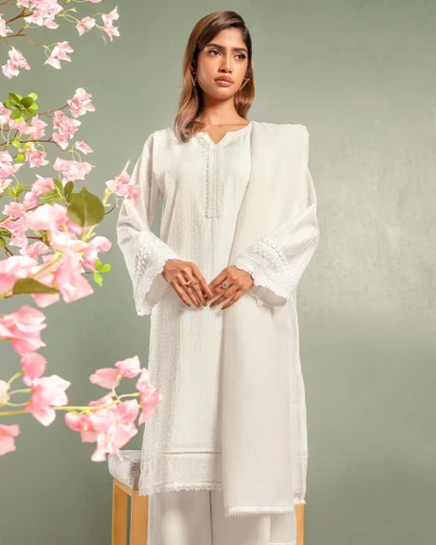 Embroidered Luxury Double Silk Kameez | Bright White