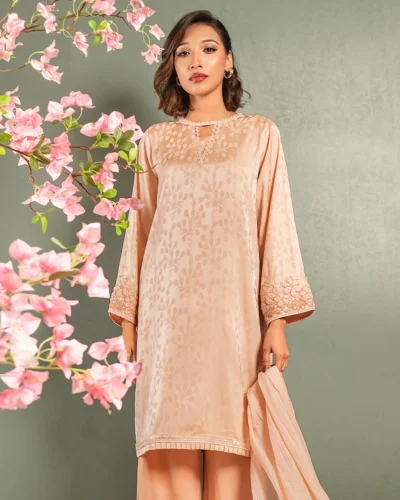 Embroidered Luxury Double Silk Short Kameez | Pink