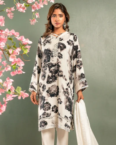 Embroidered Luxury Double Silk Short Kameez | Bright White