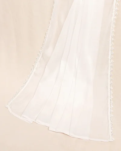 Premium Chiffon Crepe Zari Dupatta | Pearl White