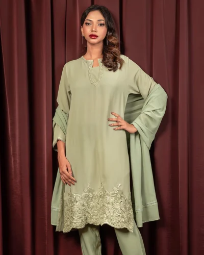 Embroidered Premium Georgette Long Kameez | Brook Green