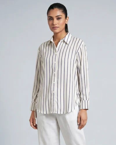 Female Oversized Fit Casual Top | White Stripe