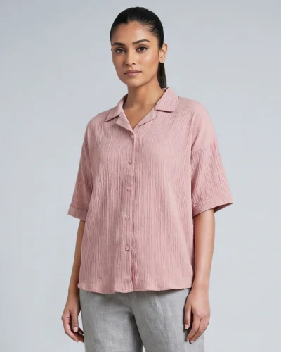 Female Loose Fit Casual Top | Crepe Pink