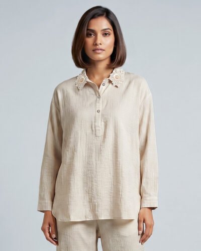 Female Loose Fit Casual Top | Cream White 