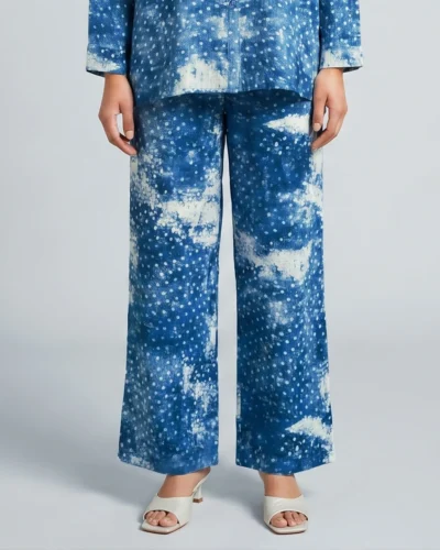 Female Bottom Wide Hem Rayon Cotton Loose Fit Pant | Blue
