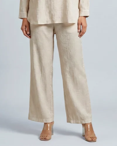 Female Bottom Wide Hem Double Silk Loose Fit Pant | Cream White
