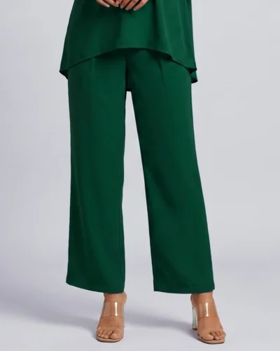 Female Bottom Royal Silk Loose Fit Pant | Bottle Green