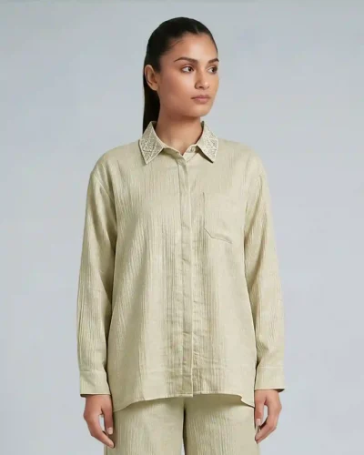 Female Loose Fit Casual Top | Green Beige