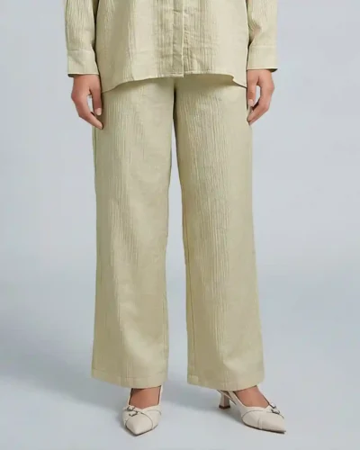 Female Bottom Wide Hem Loose Fit Pant | Green Beige