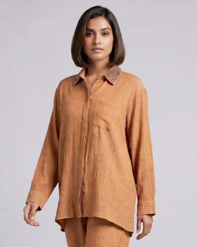 Female Loose Fit Casual Top | Beige Brown