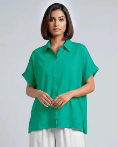 Female Loose Fit Casual Top | Blue Green