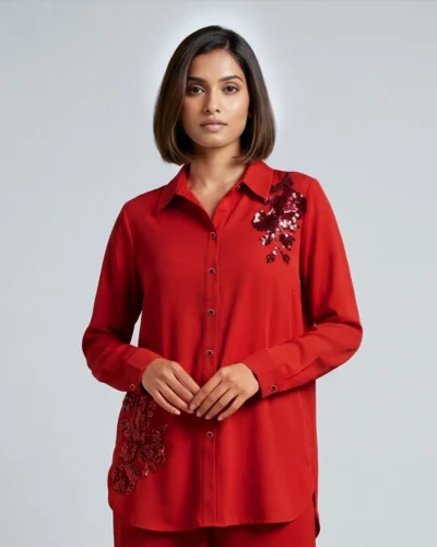 Female Loose Fit Casual Top | Dark Red