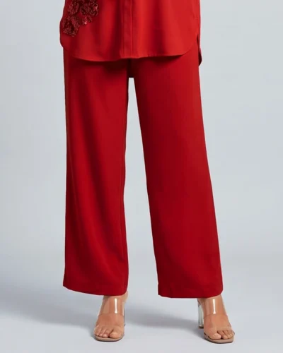 Female Bottom Wide Hem Loose Fit Pant | Dark Red
