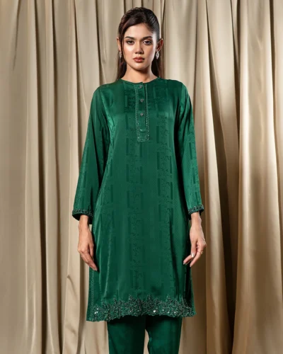 Embroidered Luxury Double Silk Short Kameez | Castleton Green